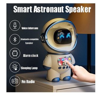 GOOLOO AI Bluetooth-Lautsprecher Surround-Musik, Astronautenform Kabellos Lautsprecher (Bluetooth 5.1, 6 W, FM Radio, Musikwiedergabe, Uhr-und Weckfunktionen, Nachtlicht, usw)