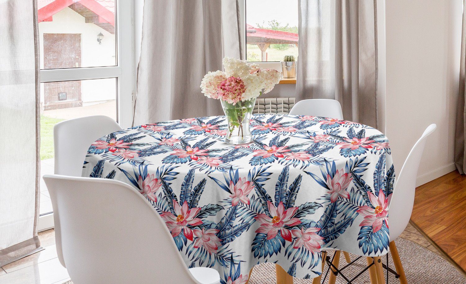 Abakuhaus Tischdecke Kreis Tischdecke Abdeckung für Esszimmer Küche Dekoration, Tropisch Banana Palm Lilien