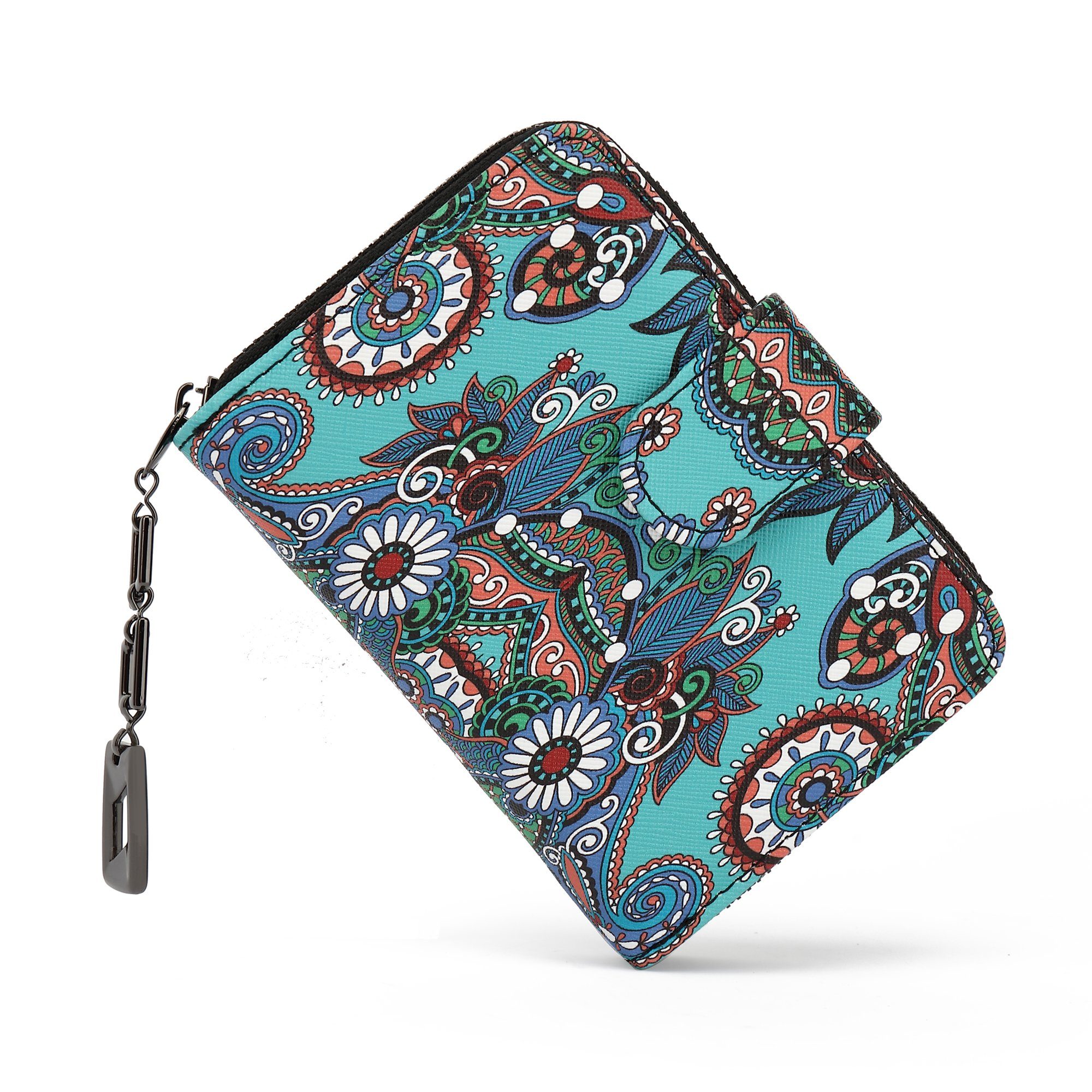 TAN.TOMI Brieftasche Geldbeutel mit Blumen- und Blütenmuster im Mandala Stil, Praktische Aufteilung mit viel Platz Grüne Blume-MC2