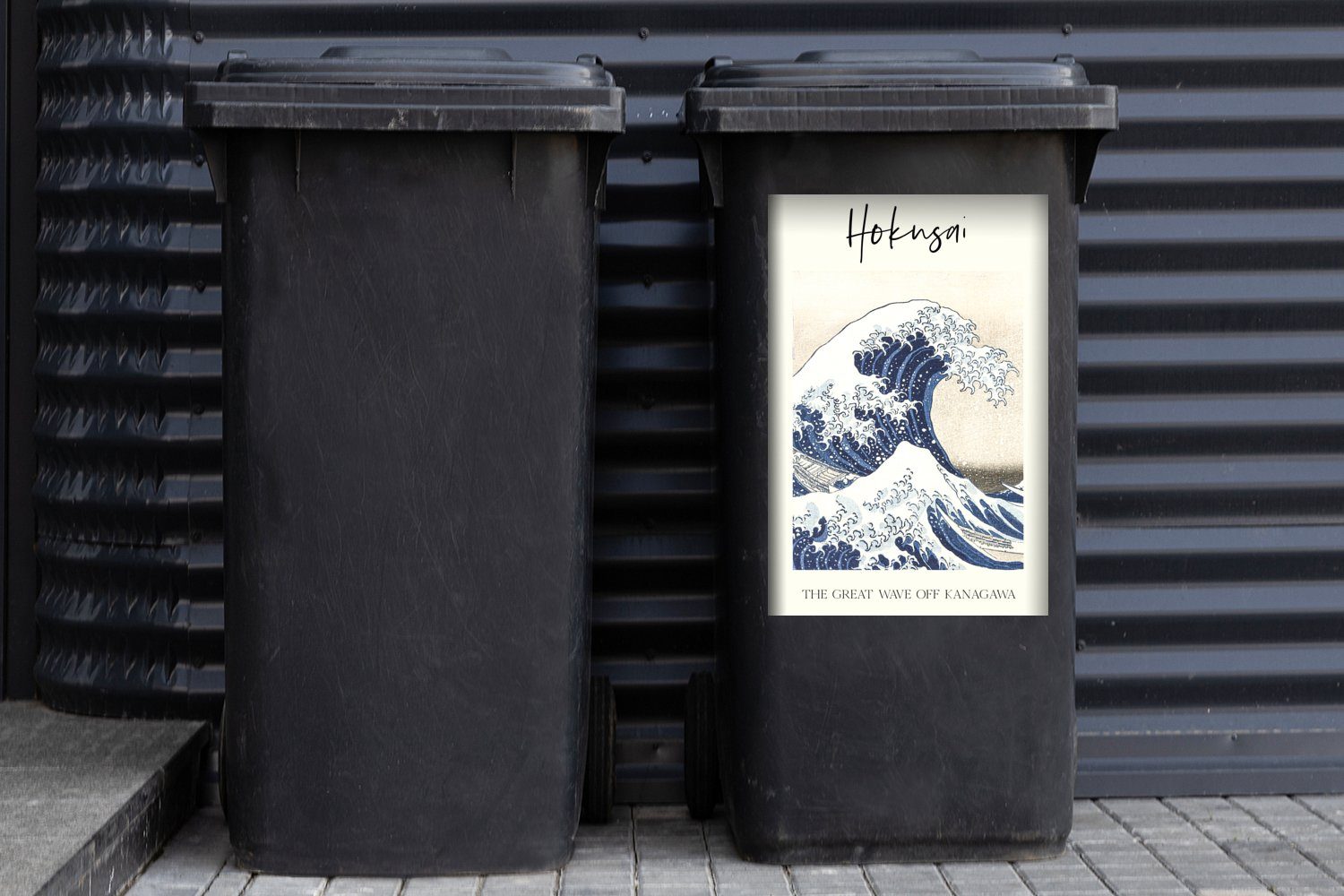 vor MuchoWow große - Die Welle Mülltonne, Wandsticker St), Mülleimer-aufkleber, Sticker, (1 Kanagawa Kunst Container, Japanische Abfalbehälter - Hokusai