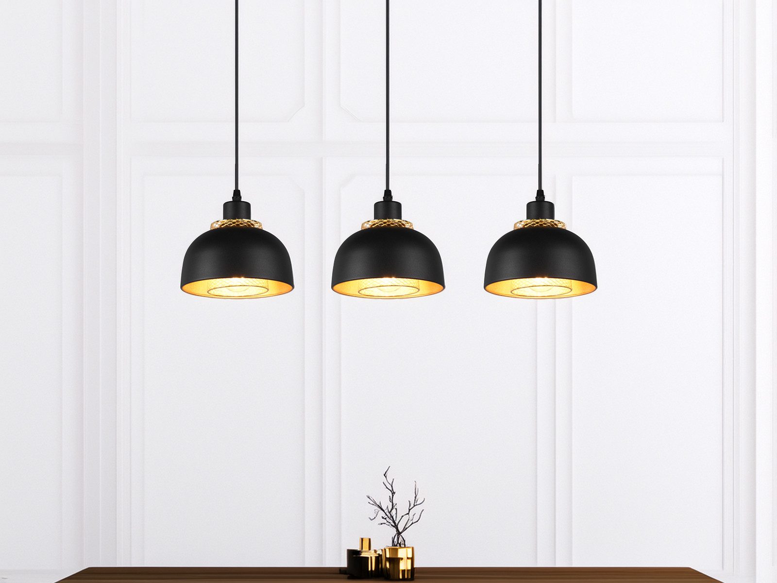 Reality Leuchten LED Pendelleuchte, Dimmfunktion, LED wechselbar, warmweiß, Industrial Style dreiflammig mit Drahtgeflecht hängend, Breite 68cm