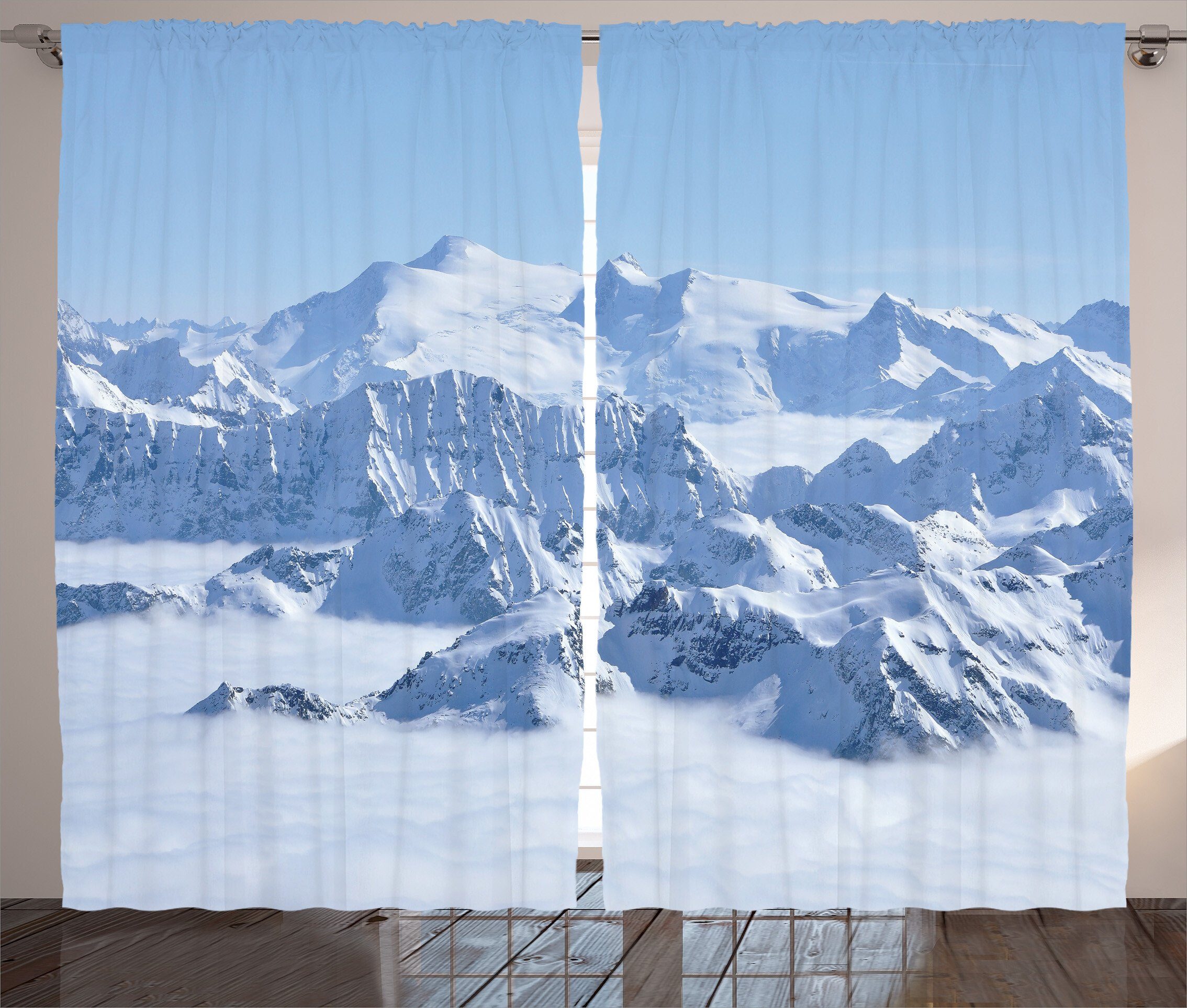 Alpen Vorhang Schlafzimmer Abakuhaus, und Gardine Wildnis Haken, mit Weiße Winter Schlaufen Kräuselband