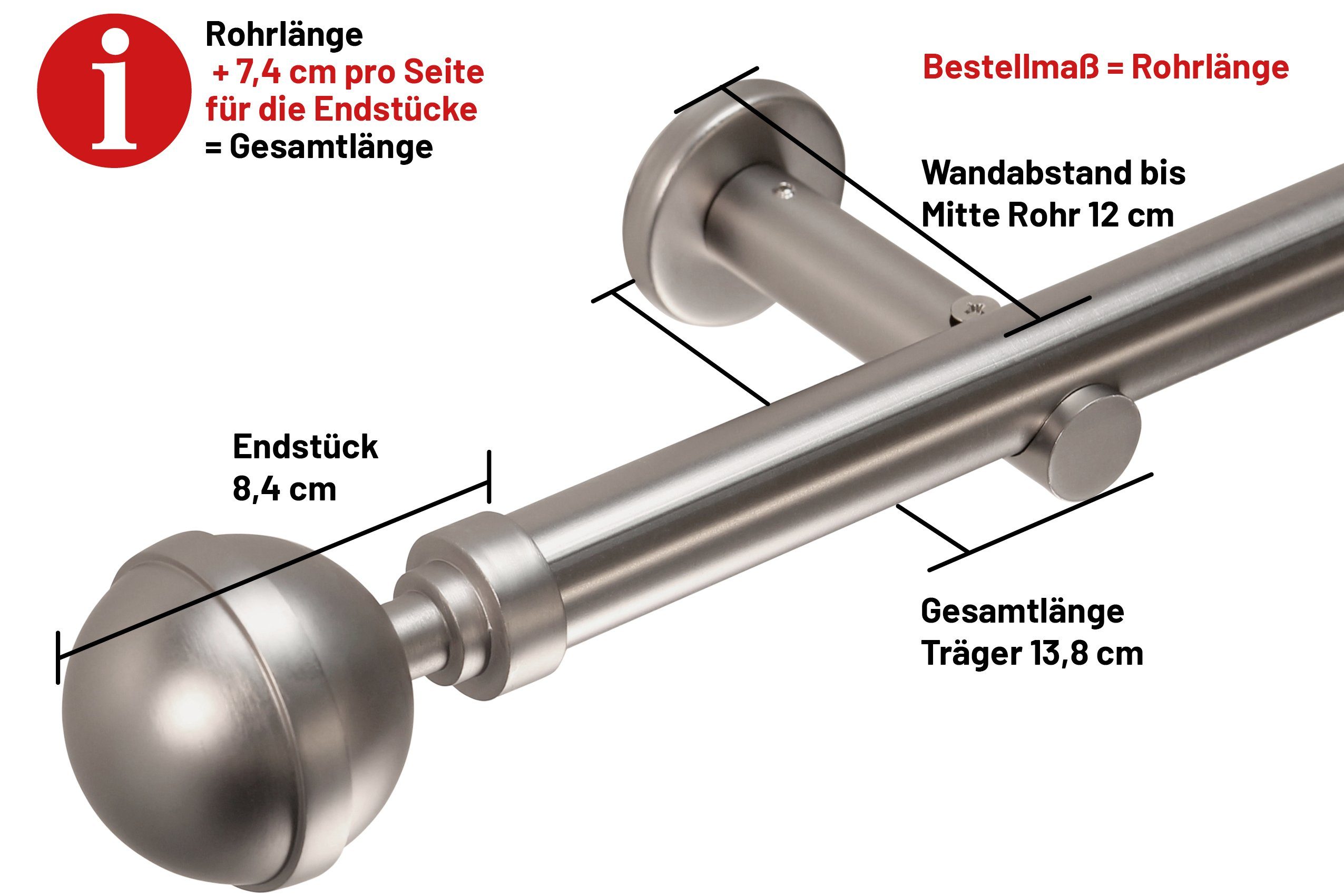 Deco-Raum Gardinenstange Kugel in Edelstahl-optik, Ø 25 mm, 1-läufig, Wunsc günstig online kaufen