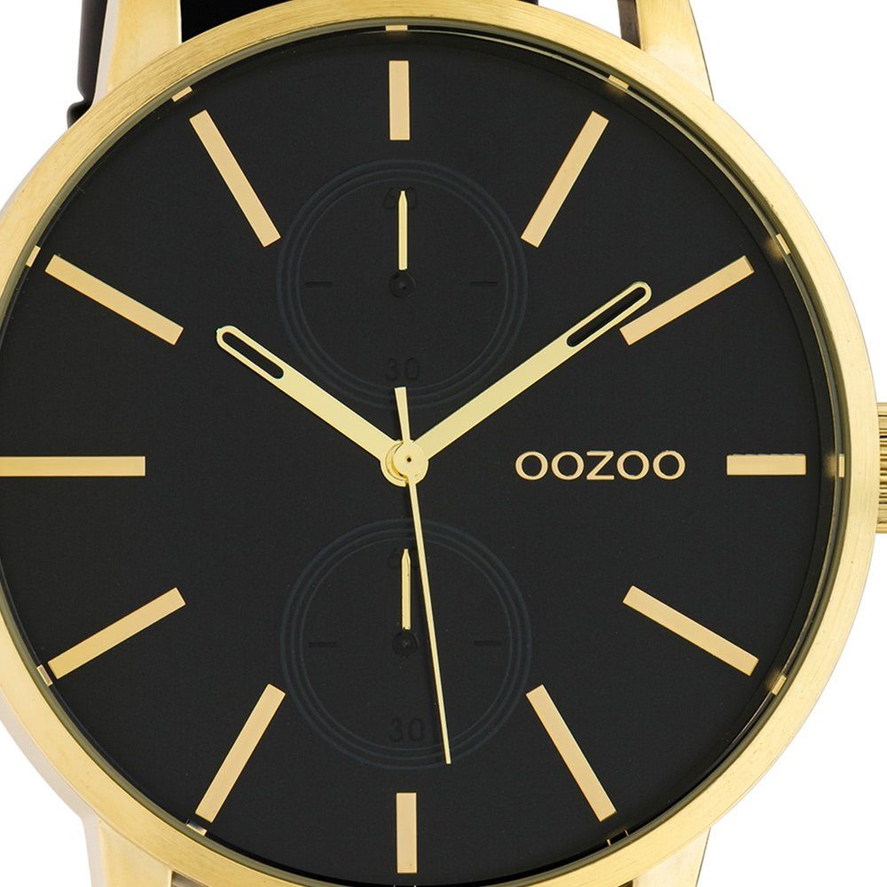 Oozoo Herrenuhr FashionStyle rund, Quarzuhr 50mm) (ca Unisex Analog, schwarz Damen, Armbanduhr extra Lederarmband, groß OOZOO