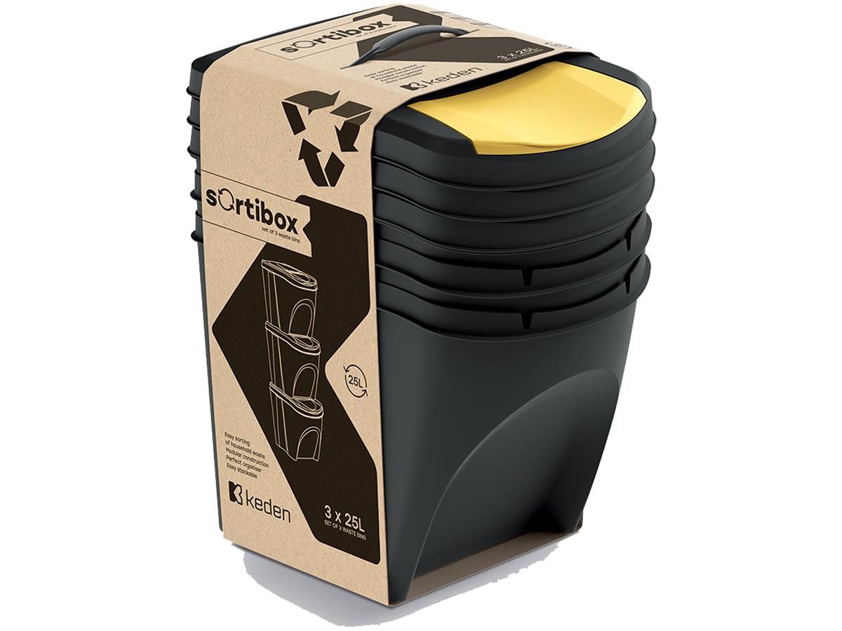 Keden Mülleimer 3x25L IKWB25S3, mit Deckel, stapelbar
