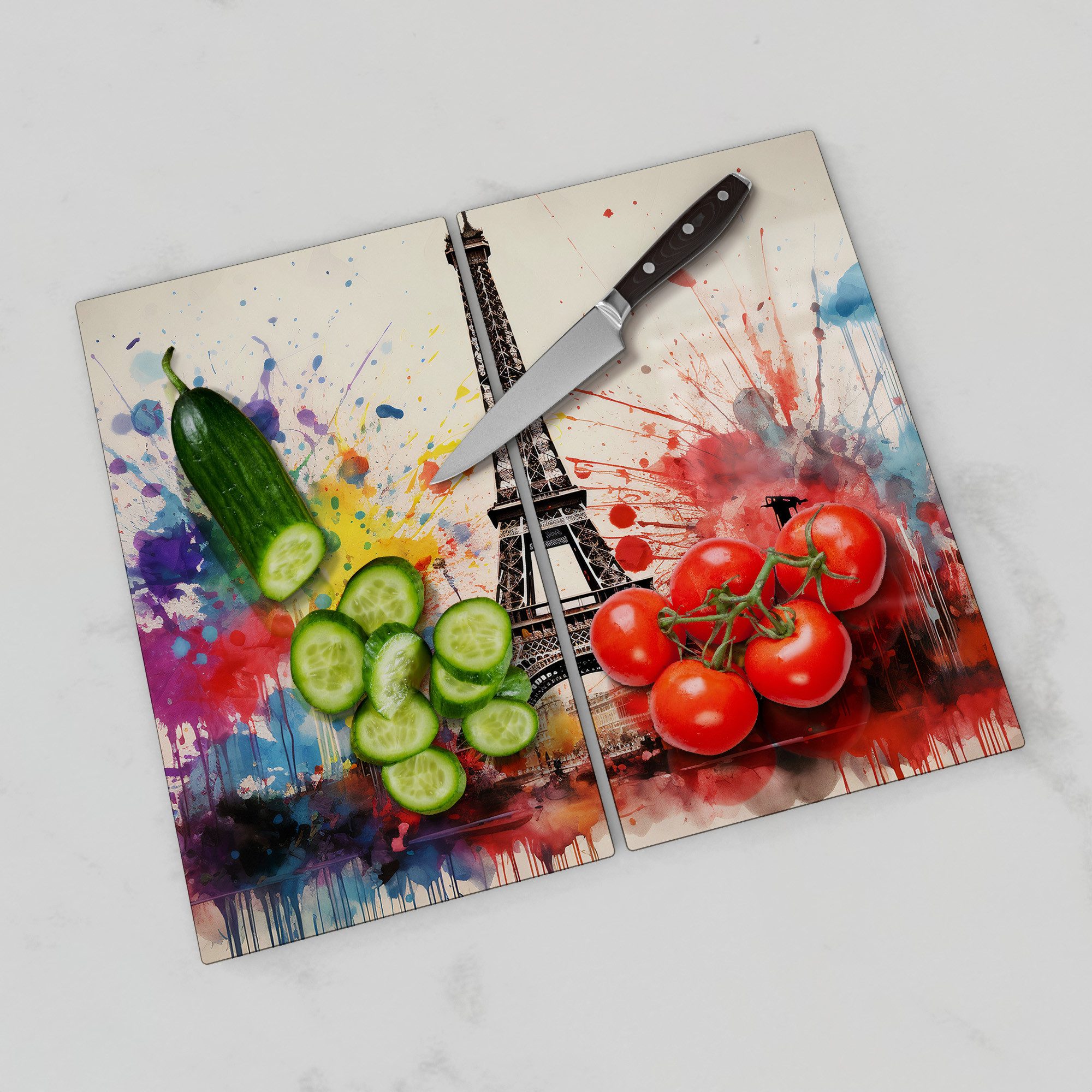 DEQORI Herdblende-/Abdeckplatte 'Farben von Paris', Glas, (2 tlg), Herdabdeckplatte Ceranfeld Herd Platte Abdeckung Glasplatte