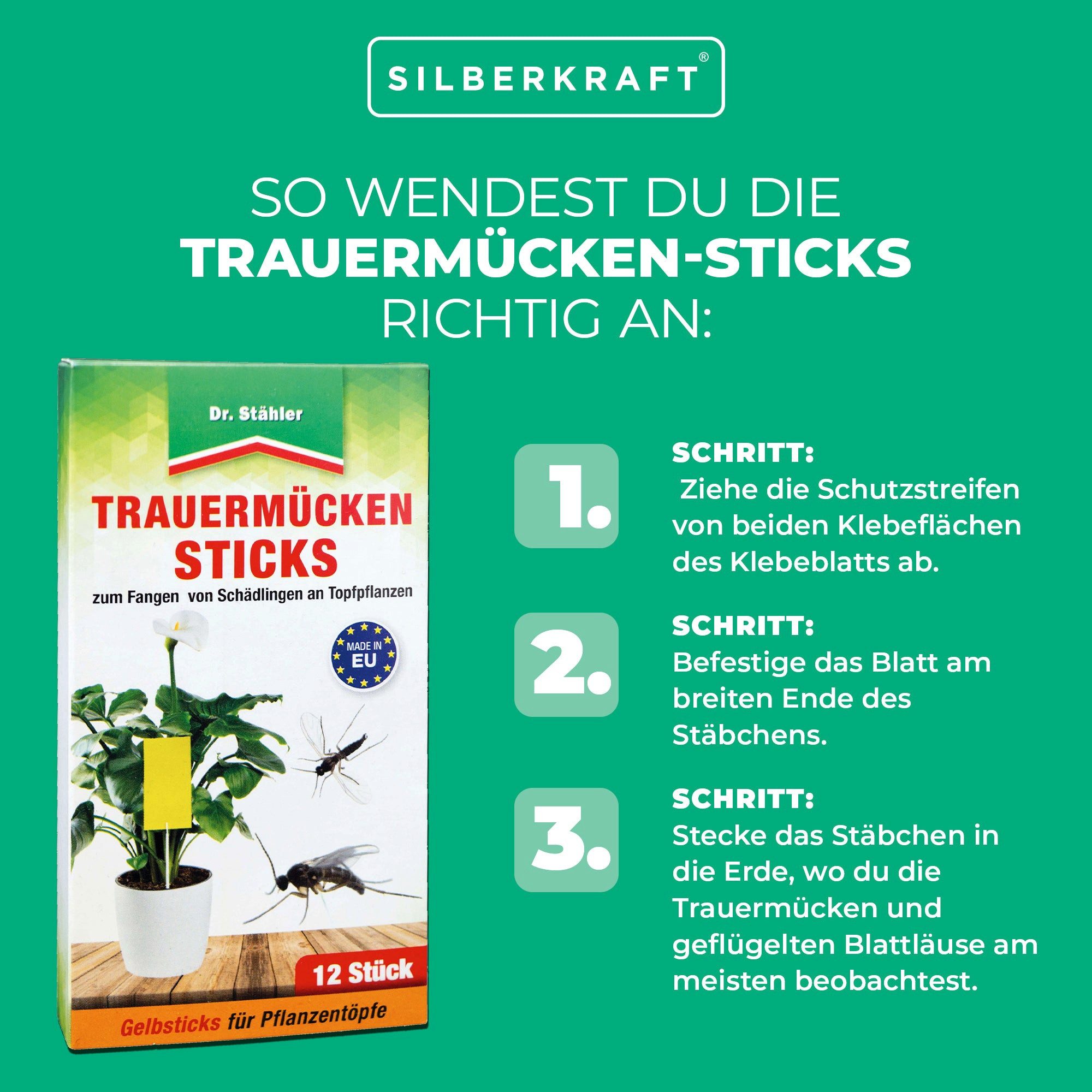 Dr. Stähler Insektenfalle Trauermücken-Sticks: Effektive Bekämpfung von Weiße Fliegen, Trauermücken-Sticks – Klebefallen für Topf- & Balkonpflanzen, giftfrei