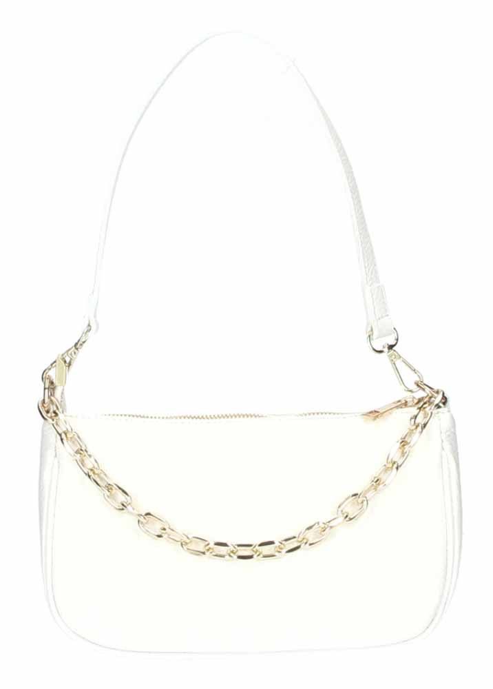 ITALYSHOP24 Schultertasche Made in Italy DAMEN LEDER TASCHE Pochette mit Kette CrossOver City Bag, Handtasche Umhängetasche Clutch Ledertasche Bodybag Schmucktasche