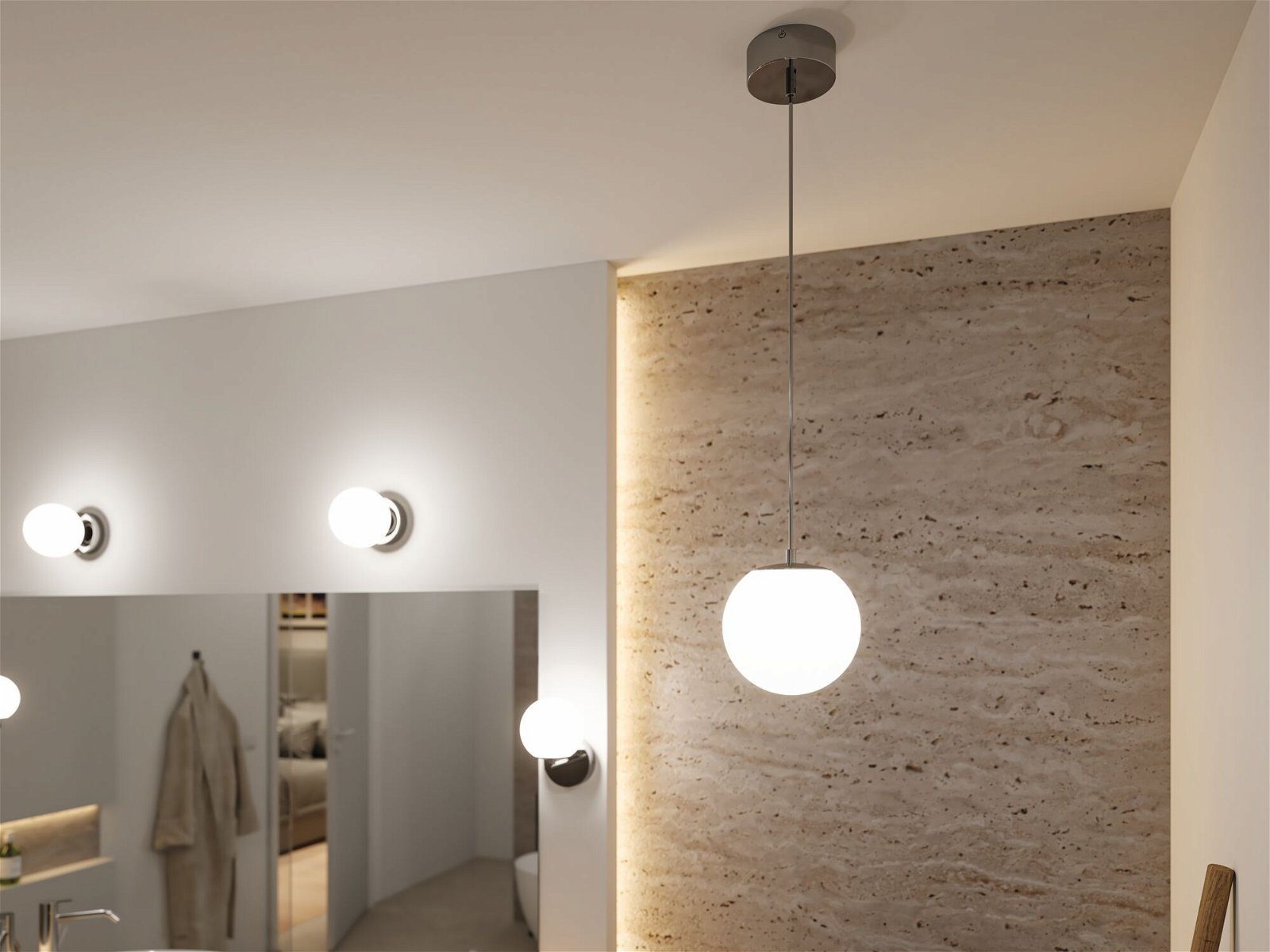 Paulmann LED Pendelleuchte Selection Bathroom Gove IP44 9W 3000K Satin, Glas/Metall, LED fest integriert, Warmweiß