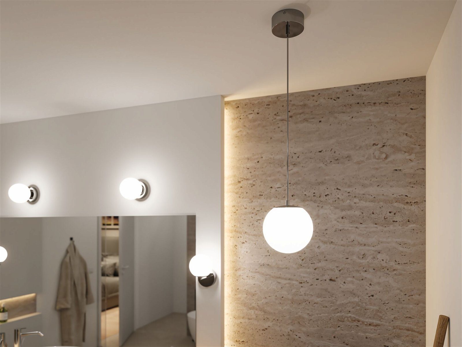 Paulmann LED Pendelleuchte Selection Bathroom Gove IP44 9W 3000K  Satin/Chrom Glas/Metall, LED fest integriert, Warmweiß, IP-Schutz: IP44 -  spritzwassergeschützt für Feuchträume