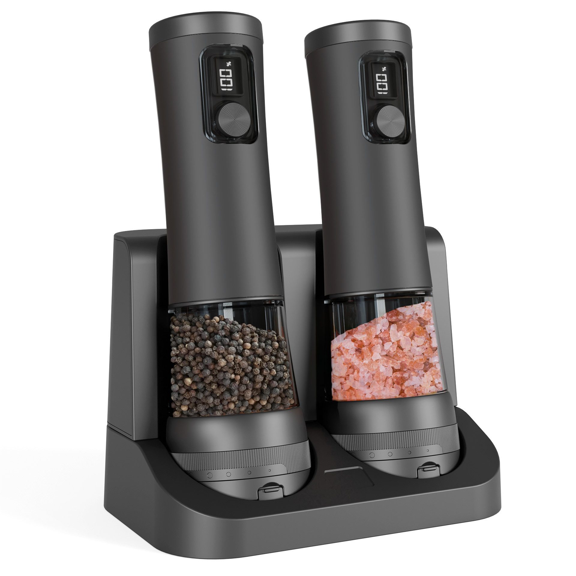Fyrove Salz-/Pfeffermühle Elektrische 2er-Set, 5-stufig, USB-C, LCD, 100 ml, Keramik, leise, Geschenkset