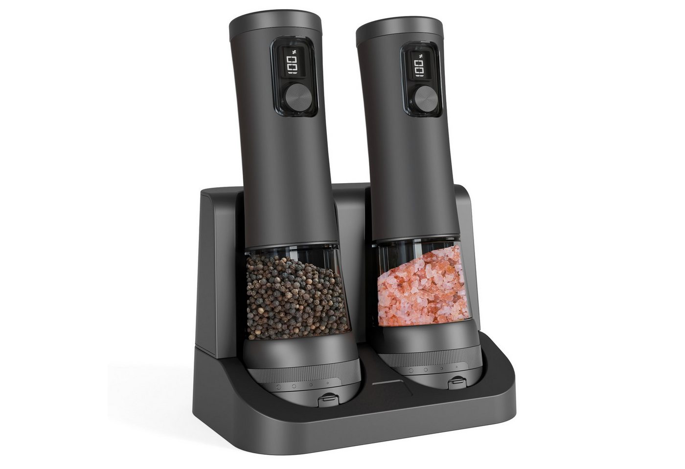 Fyrove Salz-/Pfeffermühle Elektrische 2er-Set, 5-stufig, USB-C, LCD, 100 ml, Keramik, leise, Geschenkset