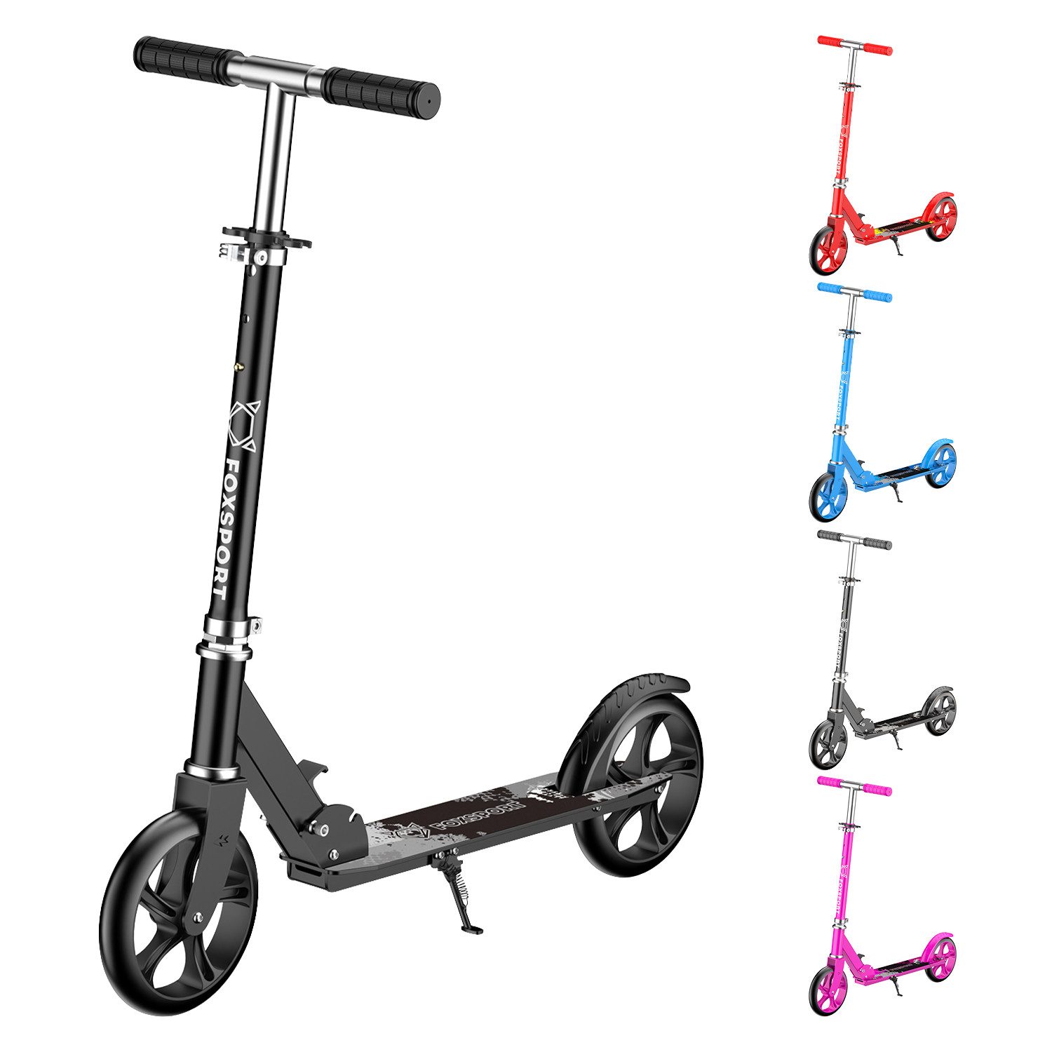 FOXSPORT Cityroller Leichter faltbarer, für Erwachsene und Kinder, 1 km/h, (Packung, mit Schutzblechen), klappbar&höhenverstellbar Scooter 200mm Räder Maximale 100 kg