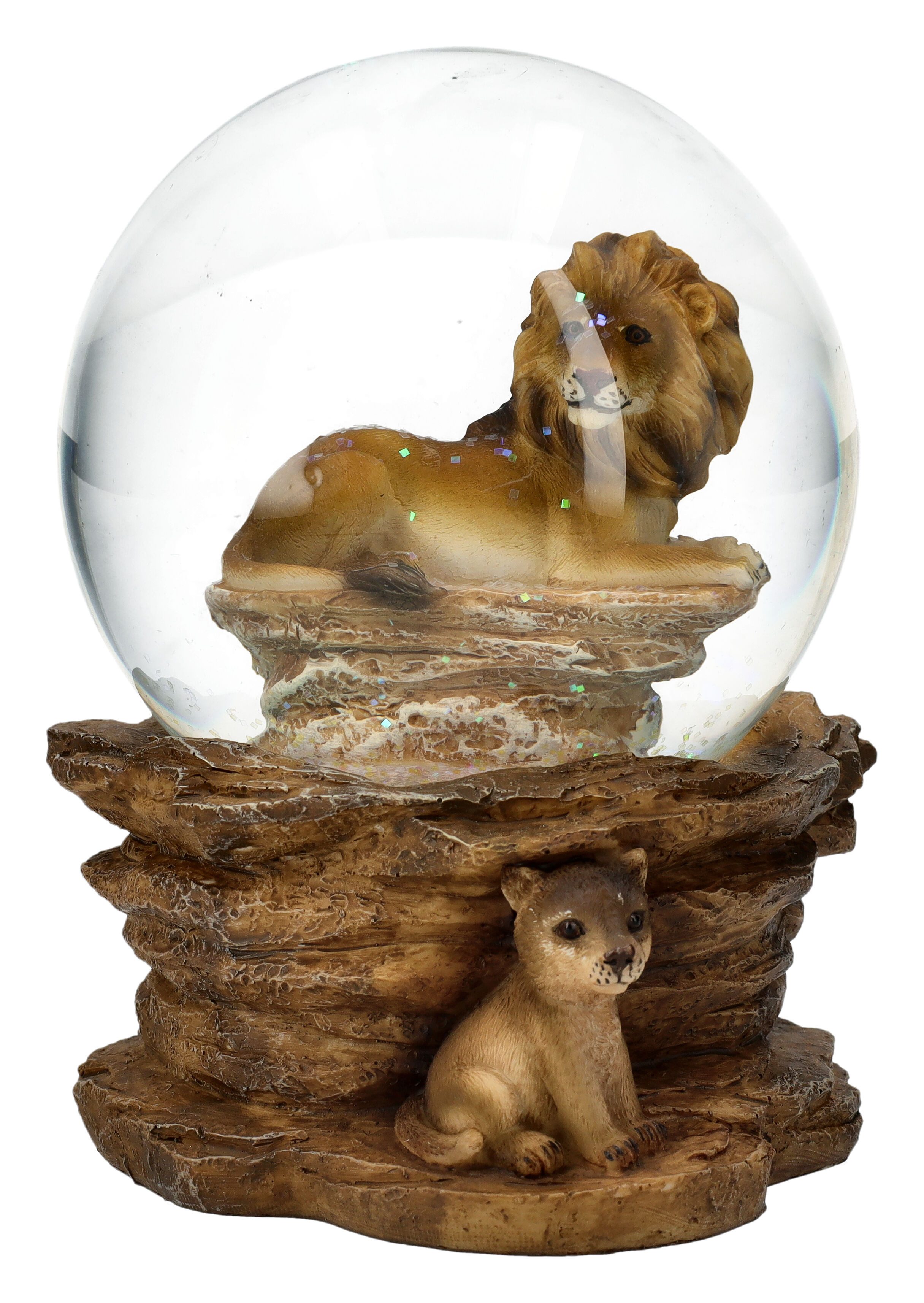 Figuren Shop GmbH Schneekugel Schneekugel mit Löwen-Figur - Dekoration Löwe Baby Dekofigur Tierdeko