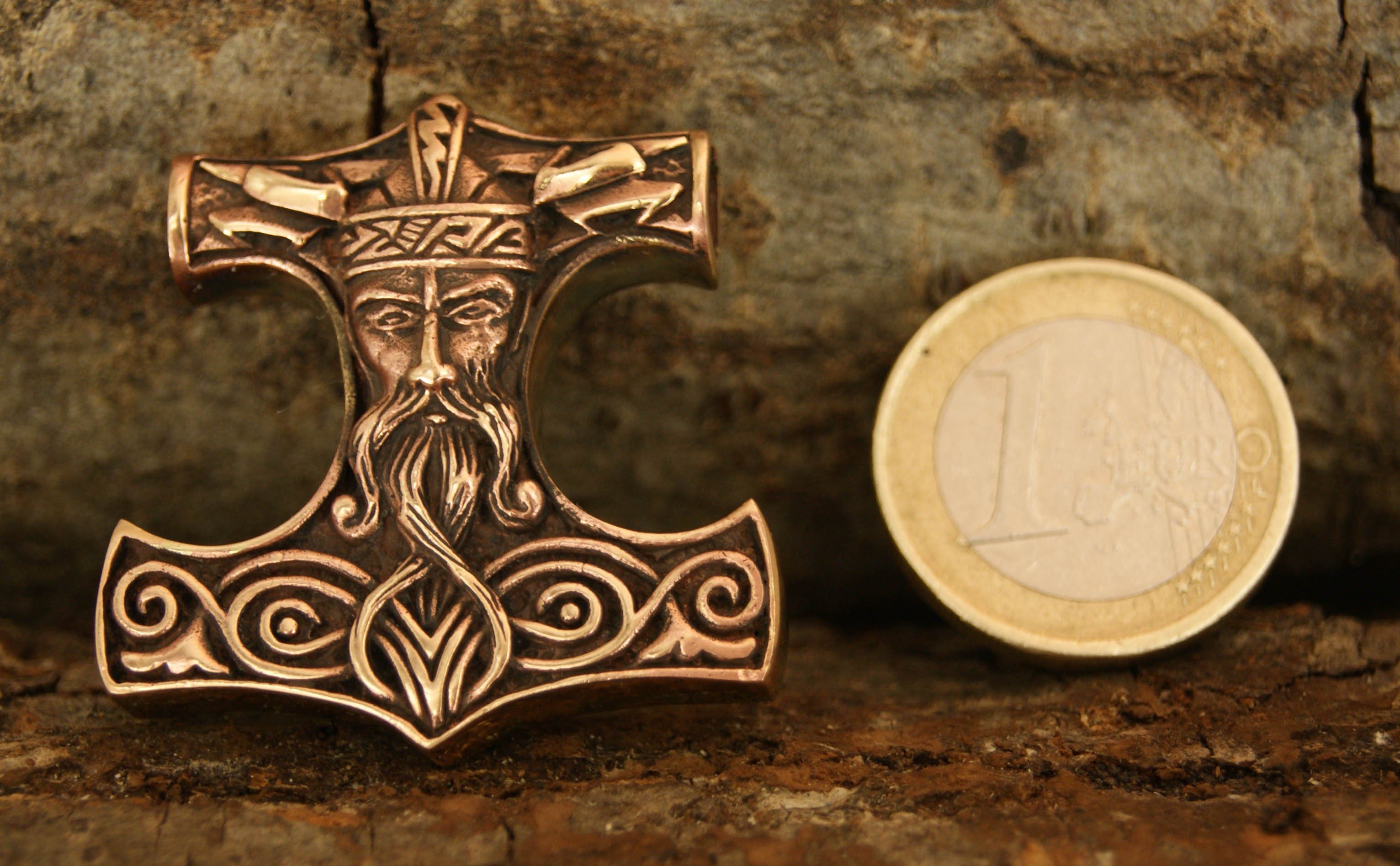 großer Thorhammer Thor Anhänger Kiss Kettenanhänger Odin Leather Hammer of Wikinger Thorshammer Bronze