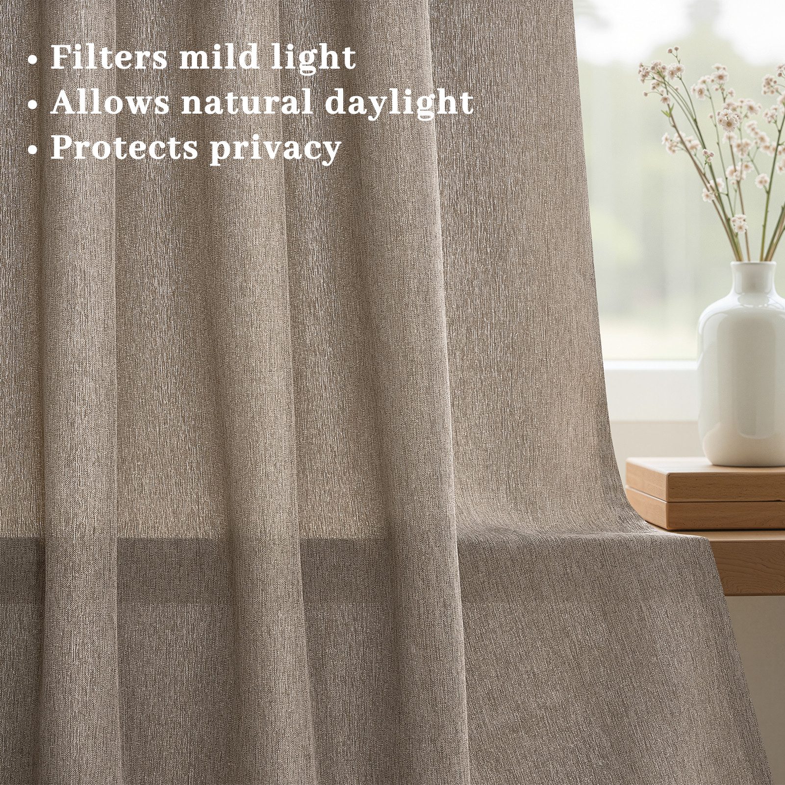Topfinel Gardine wohnzimmer modern mit ösen leinenoptik boho leinen schlafzimmer, Ösen, halbtransparent, vorhänge Filterung Lichtdurchlässig Graubeige Leinen 140x225