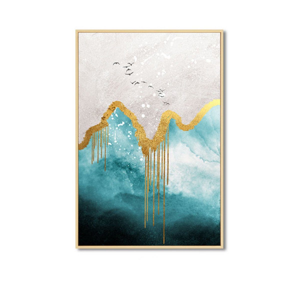 TPFLiving Kunstdruck (OHNE RAHMEN) Poster - Leinwand - Wandbild, Abstrakte Strukturen - Wanddeko Wohnzimmer - (7 verschiedene Größen zur Auswahl - Auch im günstigen 3-er Set), Farben: Türkis, Blau, Gold, Schwarz, Weiß - Größe: 13x18cm