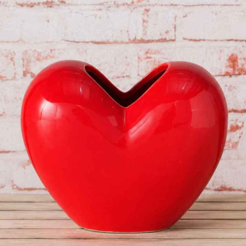 AltoBelli Dekovase AltoBelli Vase SAN VALENTINO Rot HERZ Blumenvase Keramik 19x15 cm