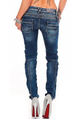 Cipo & Baxx Slim-fit-Jeans Low Waist Hose BA-WD200B mit Ziernähten Zippern und Markenlogo