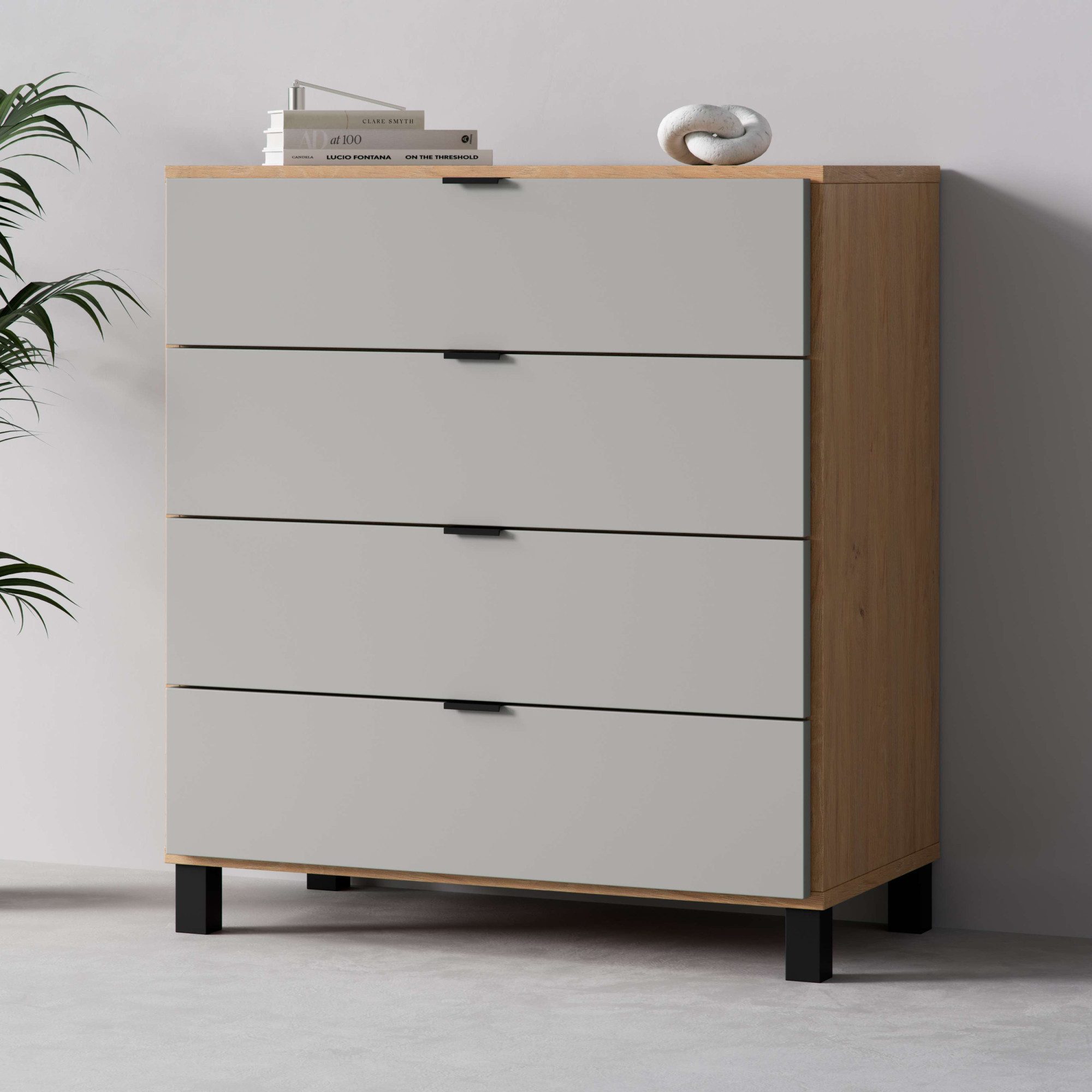 Vox Kommode SIMPLE Sideboard mit 4 Schubladen, Maße B/T/H: 90/47/94,5 cm, Soft-Close Function, mit schwarzen Metallgriffe