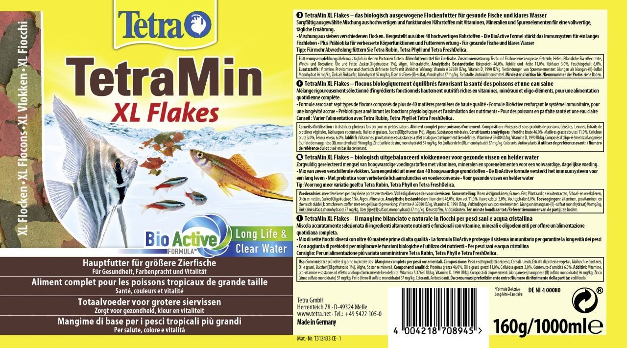 Tetra Fisch-Futterspender TetraMin Zierfischfutter XL-Flakes 1 L