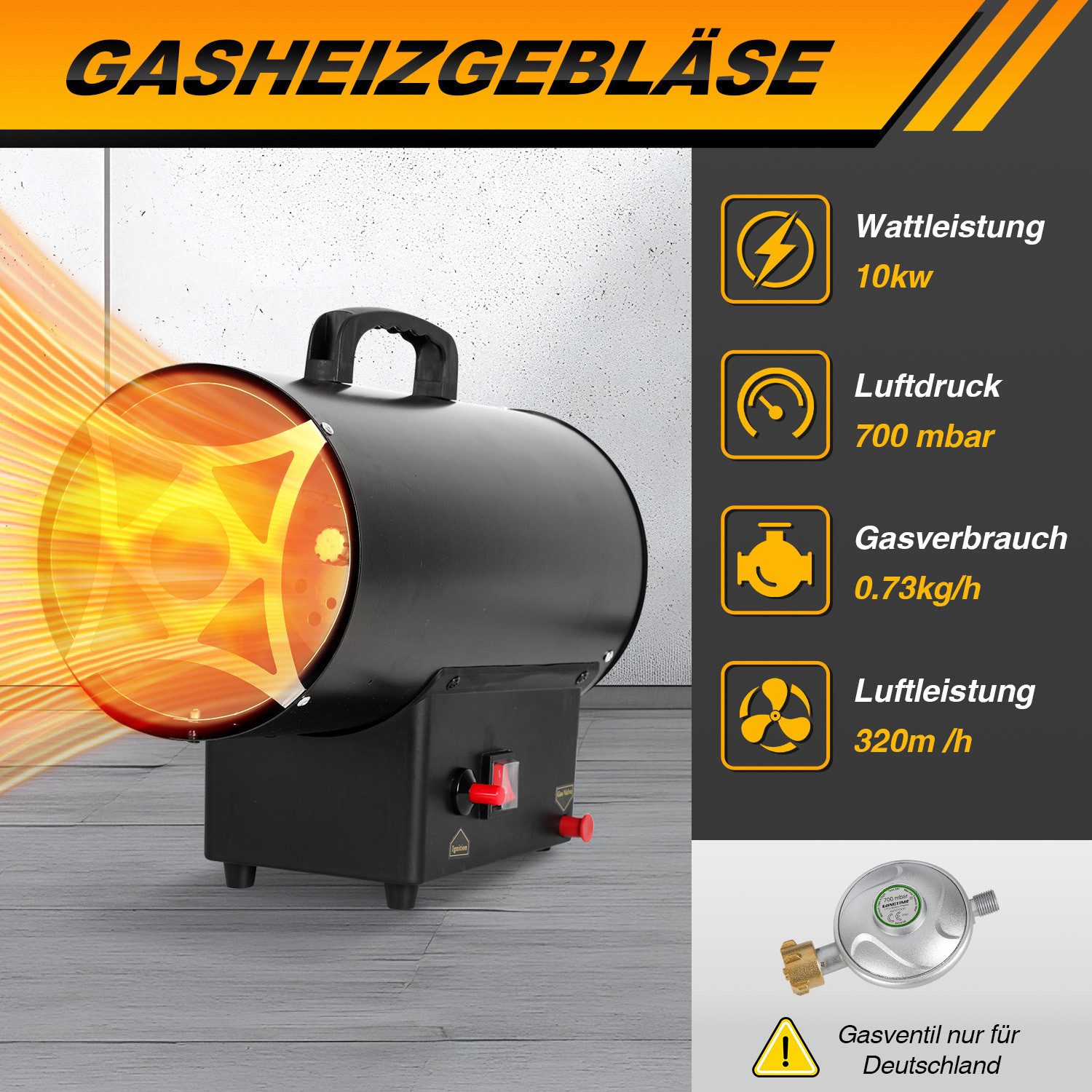 Clanmacy Heizlüfter 10KW Gasheizgebläse Gasheizer Heizgerät günstig online kaufen