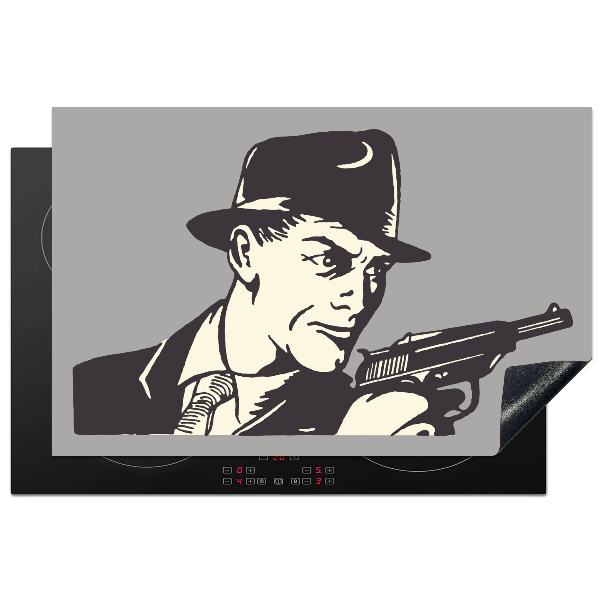 Induktionskochfeld MuchoWow Illustration die tlg), (1 Mafioso für Herdblende-/Abdeckplatte Vinyl, Ceranfeldabdeckung Pistole, 81x52 cm, mit einer küche, Schutz eines