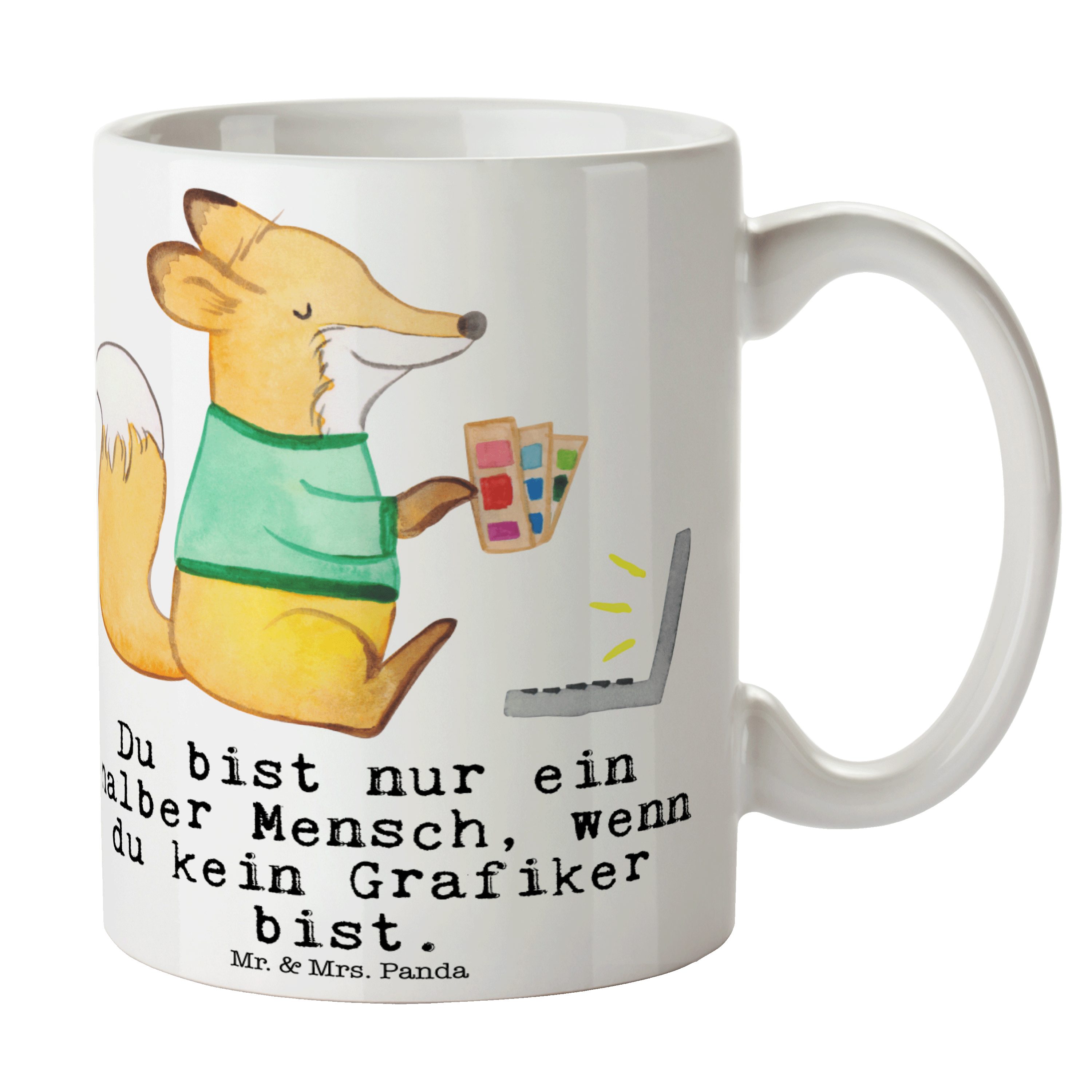 Mr. &amp; Mrs. Panda Tasse »Grafiker mit Herz Weiß Rente, Kollegin, Designer, Becher