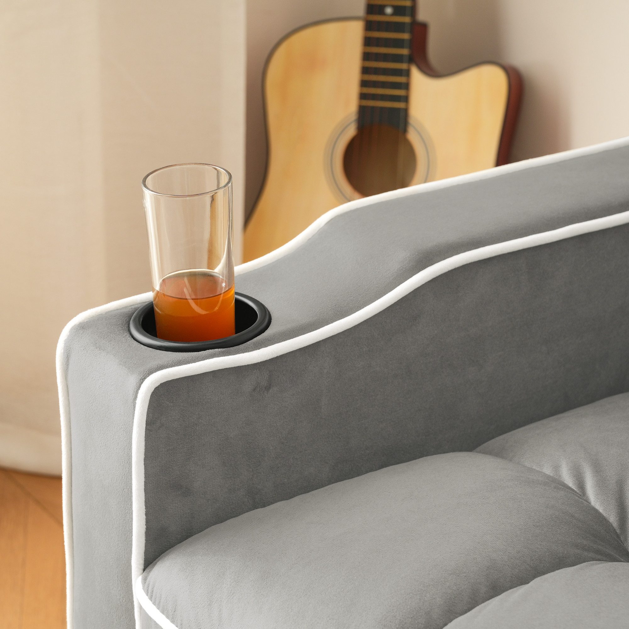 HAUSS SPOLE Schlafsofa 3-in-1 Ausziehbarer Schlafstuhl mit Getränkehaltern und Handyhalter, Liegestuhl, Schlafstuhl, Sessel 1 Teile, mit Ausziehbares Bettgestell aus Metall