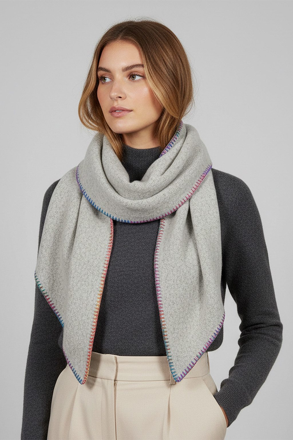 Faera Modeschal Regenbogen Zierkante Sehr Weich, (1-St), 9430 in Natur günstig online kaufen