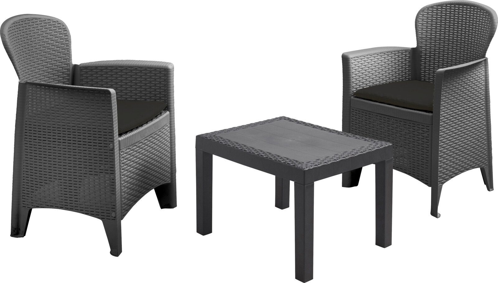 Progarden Garten-Essgruppe Gartenmöbel Sitzgruppe Balkonmöbel 3 Tlg. Kunststoff Anthrazit, (3-tlg), Loungeset, 1 Beistelltisch, 2 Stühle
