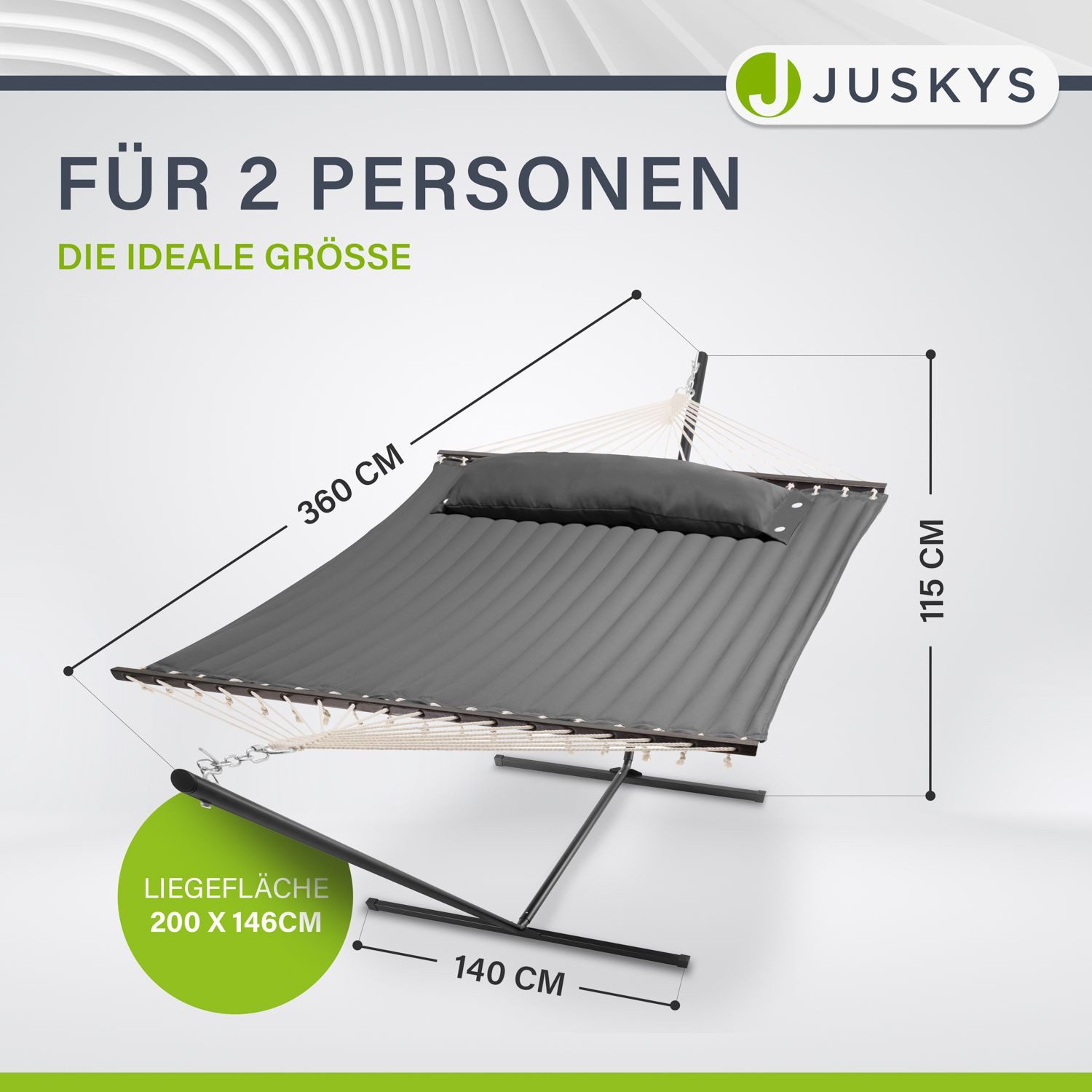 Juskys Hängematte Cata, für 2 Personen, mit Gestell, Spreizstab und Kissen, Indoor & Outdoor