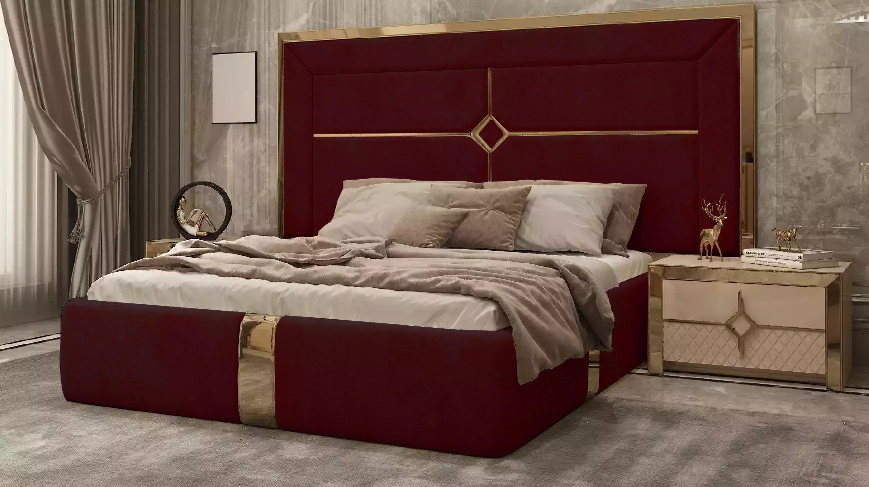 JVmoebel Bett Schlafzimmer Doppel Bett Luxus Einrichtung Beige Polster Moderne (1-tlg., Bett)