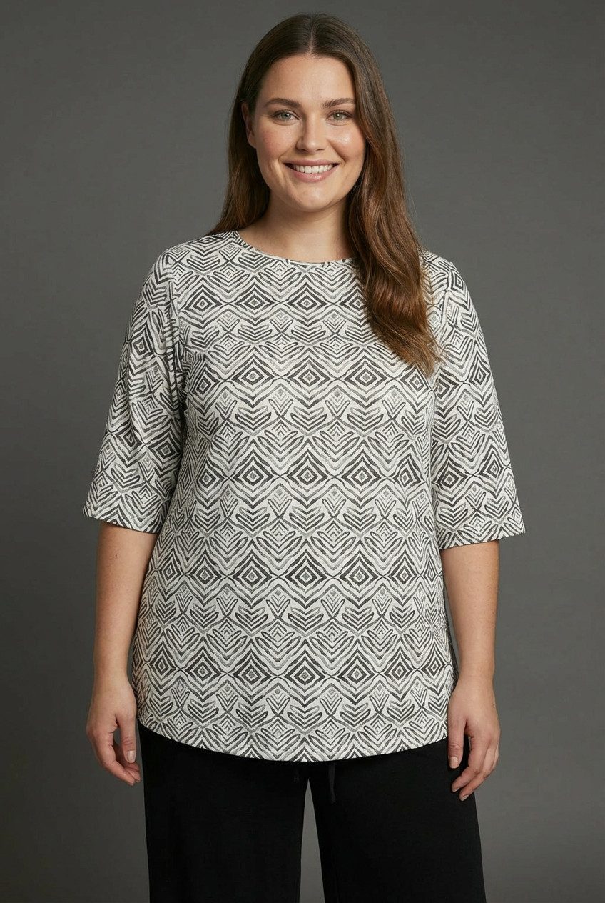 Laura Scott CURVE Anzug (Set, Shirt + Hose) für Frühling und Sommer, figurumspielend, mit 3/4-Ärmeln, bedruckt