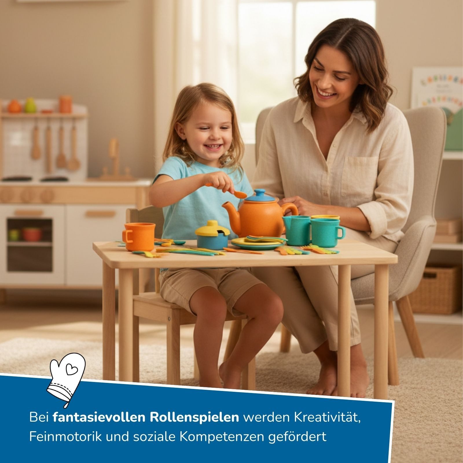 alldoro Spielgeschirr Kinderküchen Teeservice mit Besteck, 32-teilig, für Kinder ab 3 Jahre, (32-tlg), Puppengeschirr aus Kunststoff- Weizenstroh Mix für Rollenspiele