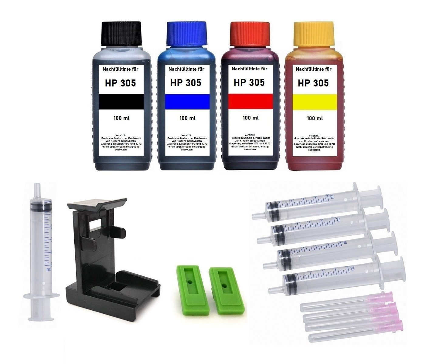 inkpro Nachfüllset für HP 305 black und color (XL), 400 ml Nachfülltinte (für HP, Deskjet 2320, 2710, 2710e, 2720, 2720e, 2721, 2721e, 2722, 2722e, 2723, 2723e, 2724, 2732, 2752, 2755, 2755e, Deskjet Plus 4100, 4110, 4110e, 4120, 4120e, 4121, 4122, 4122e,