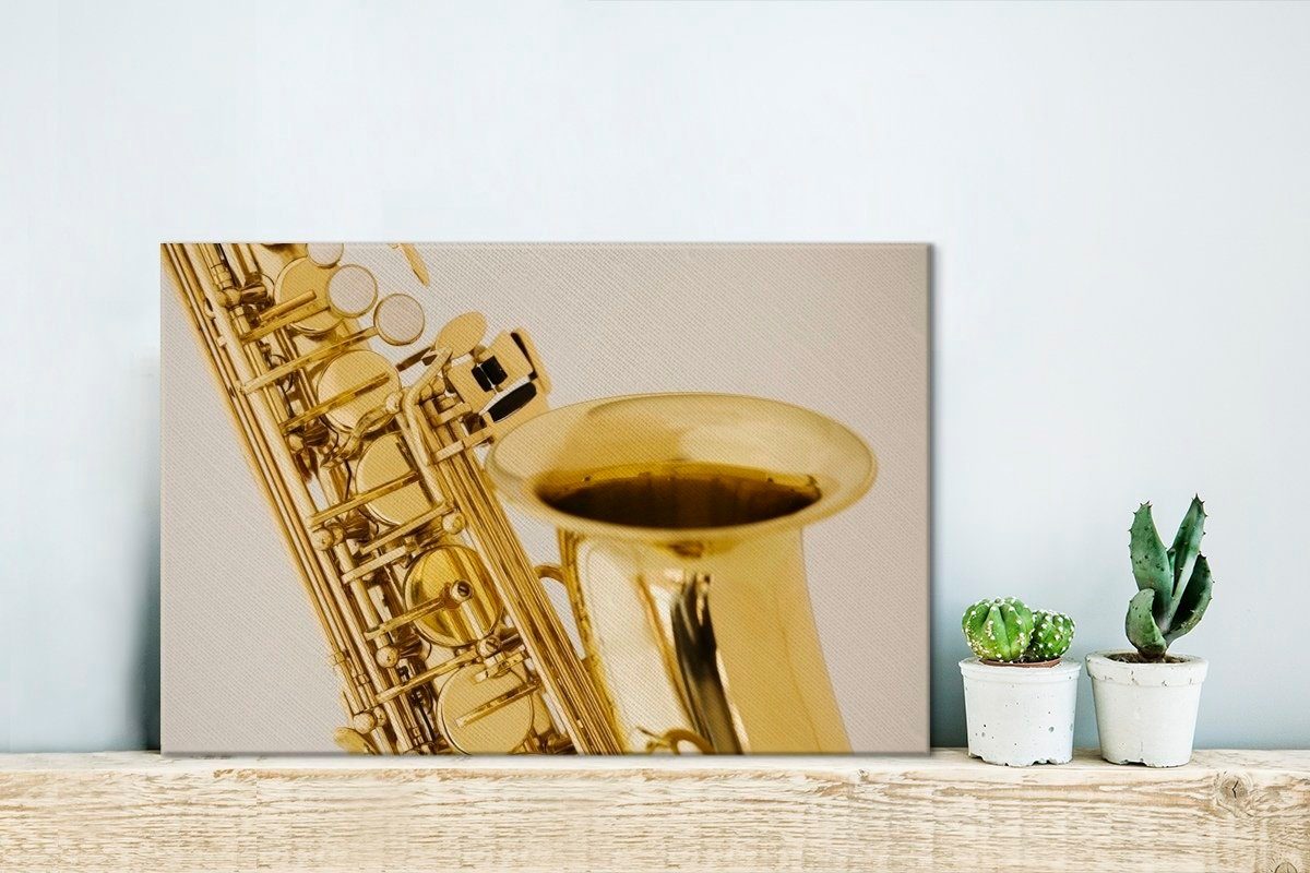 Wanddeko, Leinwandbild goldenen Leinwandbilder, St), Wandbild 30x20 Aufhängefertig, OneMillionCanvasses® Saxophons, cm Nahaufnahme (1 eines