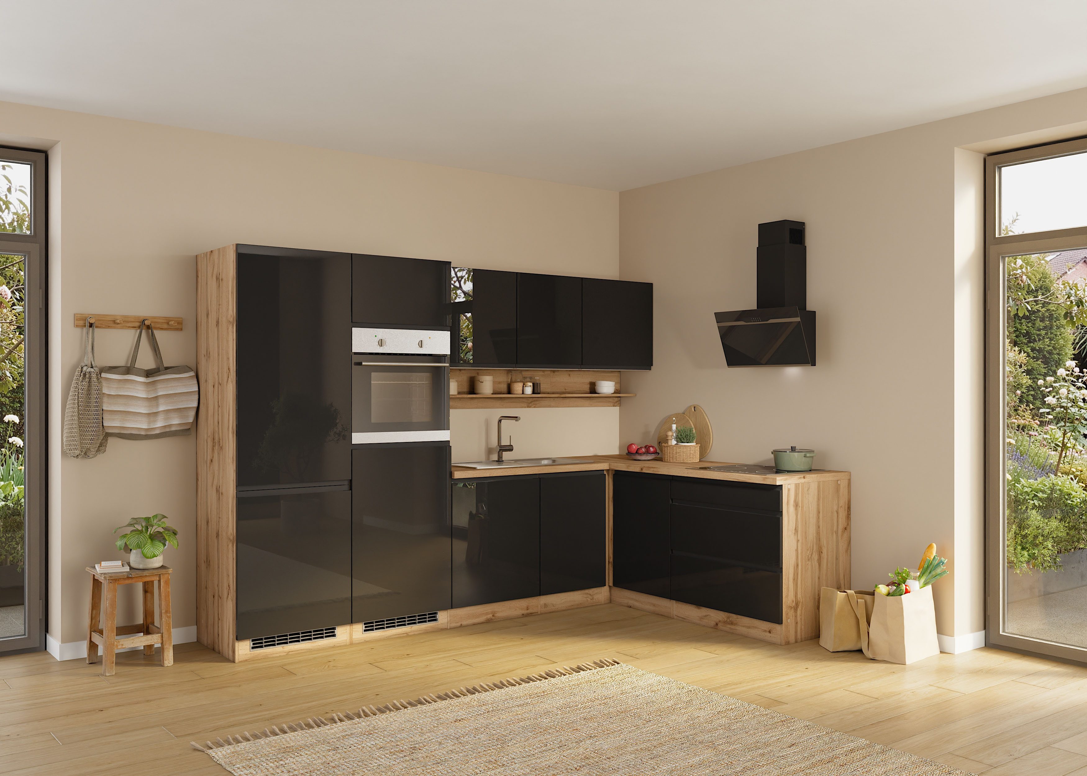 KOCHSTATION Winkelküche KS-Virginia,neu in verbesserter Ausführung, Stellbreite 290/190 cm cm, Soft-Close, wahlweise mit Induktion