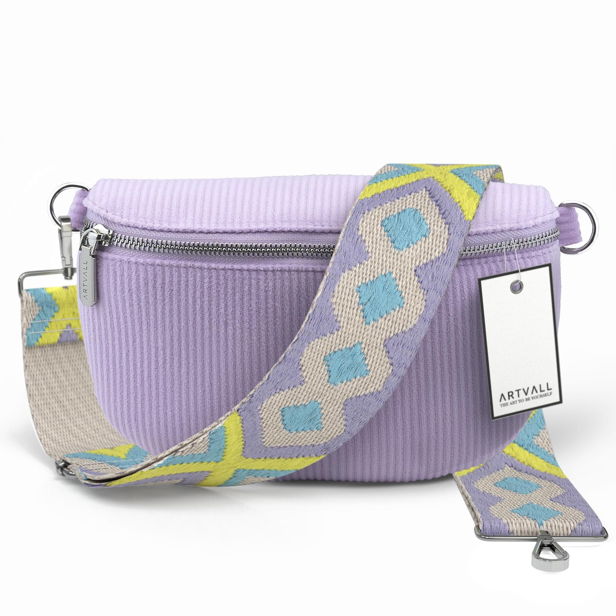 ARTVALL Umhängetasche Cord Handtasche Brusttasche Schultertasche Lila (Tasche inkl. Taschenband), Bauchtasche Cord weich mit Schultergurt abnehmbar Hüfttasche Klein