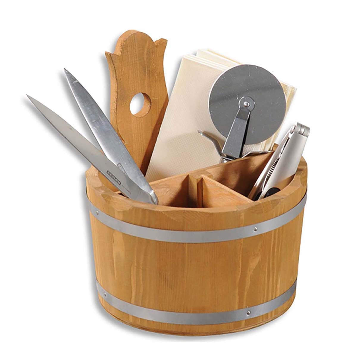 Kesper Besteckträger 8 Stück Besteckbox, 3-fach Einteilung - Kiefer - Ø 17cm, (8-tlg), praktischer Tragegriff