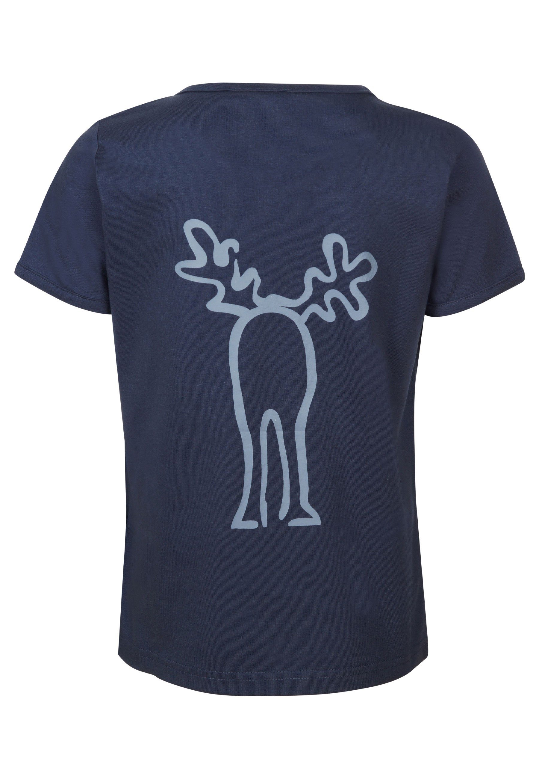 Retro Brust ashblue Elkline - darkblue Rudolfinchen und Elch Rücken Print T-Shirt