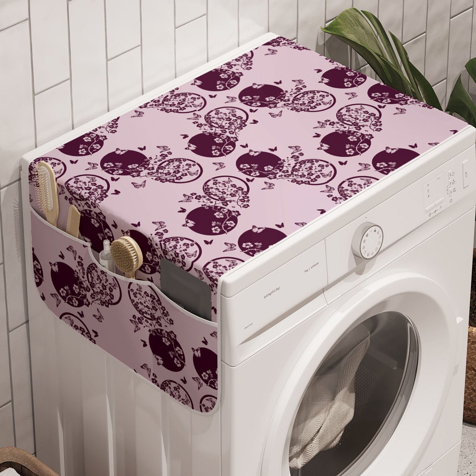 Abakuhaus Badorganizer Anti-Rutsch-Stoffabdeckung für Trockner, Sakura-Blüten-Muster und japanisch Waschmaschine
