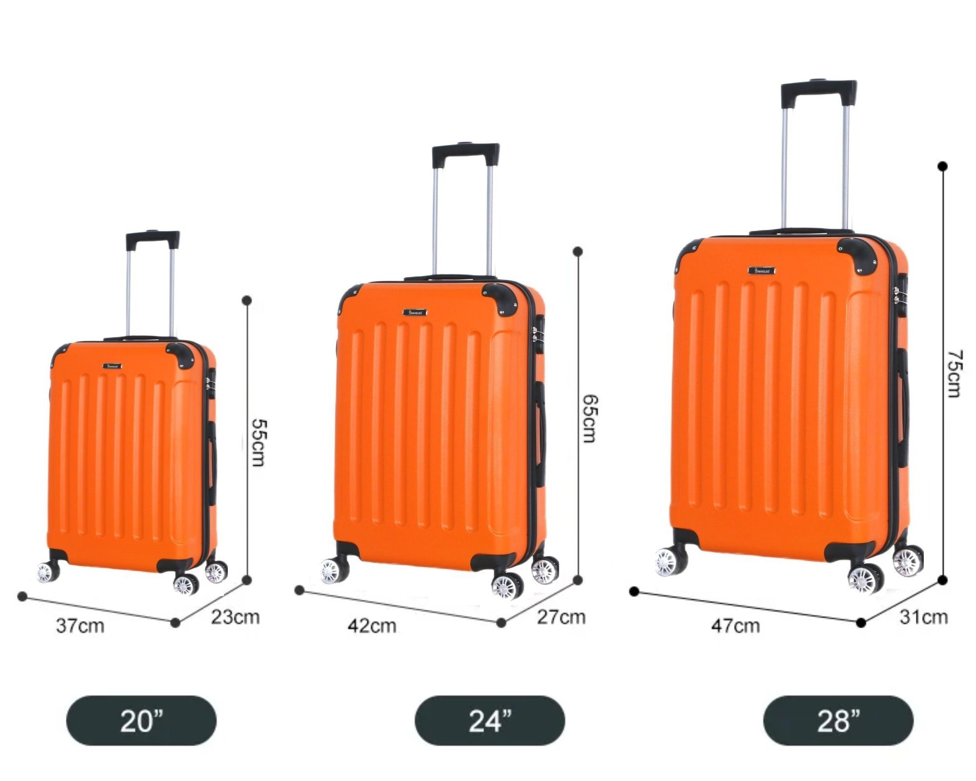 orange ABS01 Trolley Hartschalenkoffer Set Rungassi Rungassi Kofferset Koffer Reisekoffer