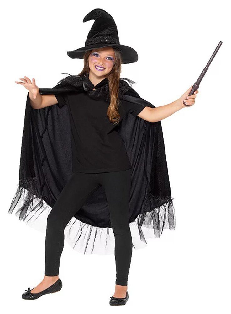 Hexen-Kostüm Schwarze Hexe Set Karneval Faschingskostüm Kinder