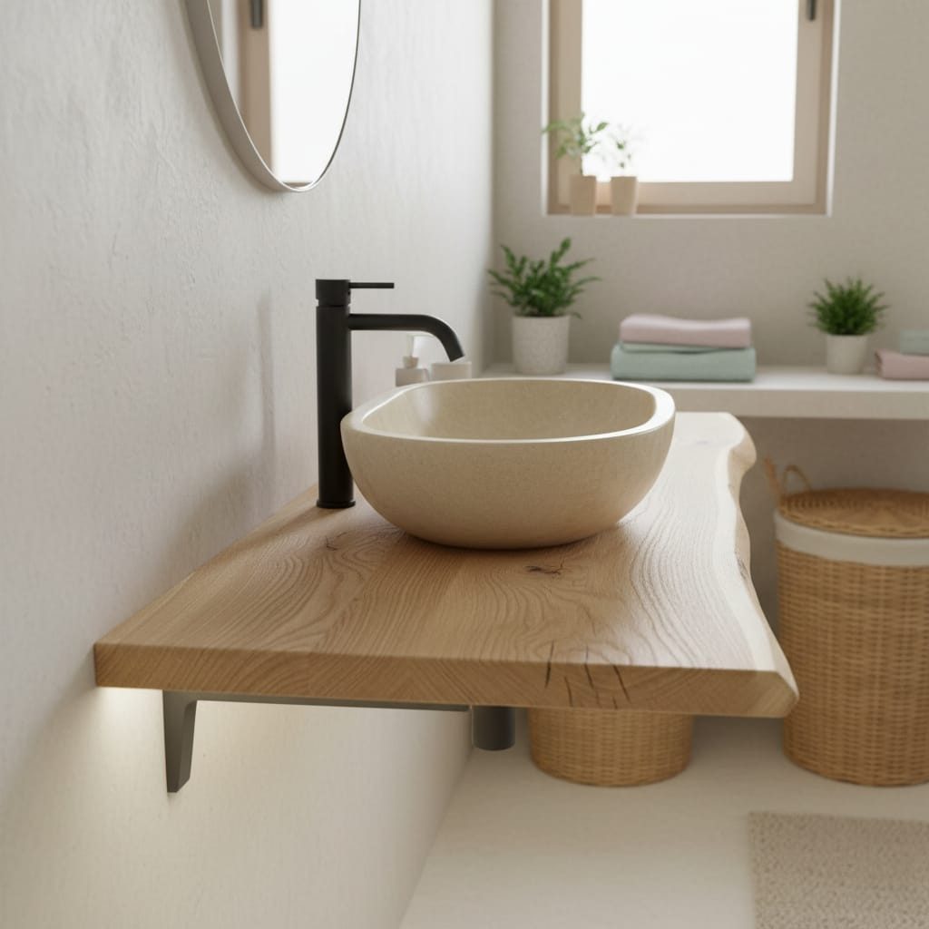 DaoWood Waschtischplatte Hellbraun NaTur, 4cm Starke