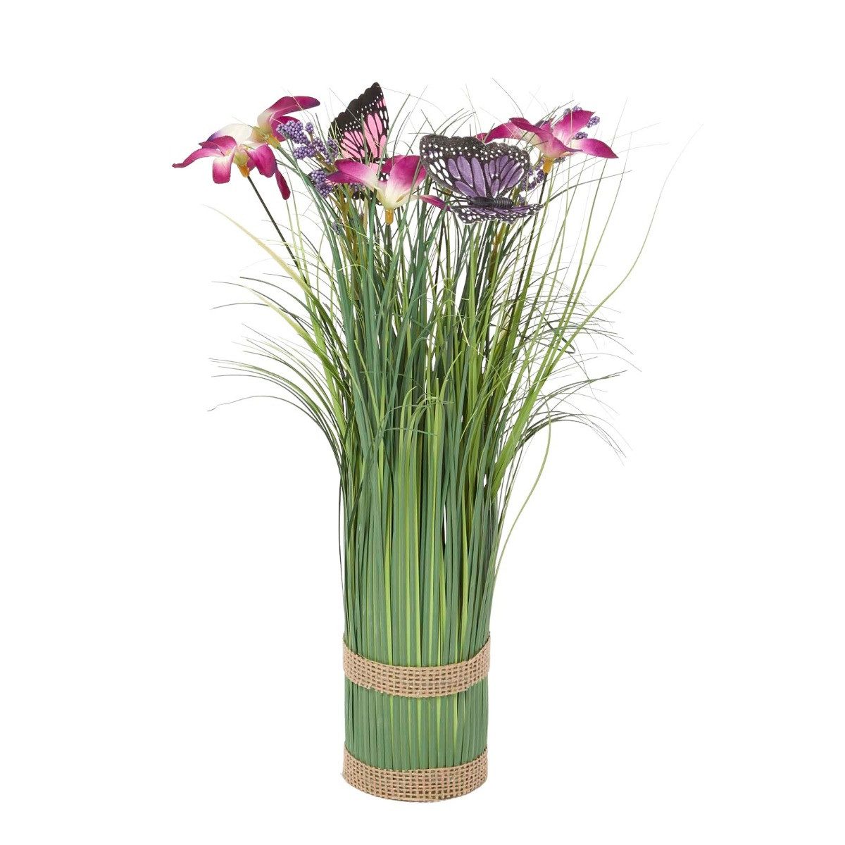 Kunstpflanze Kunstgras-Deko mit Schmetterlingen und Blüten, günstig online kaufen