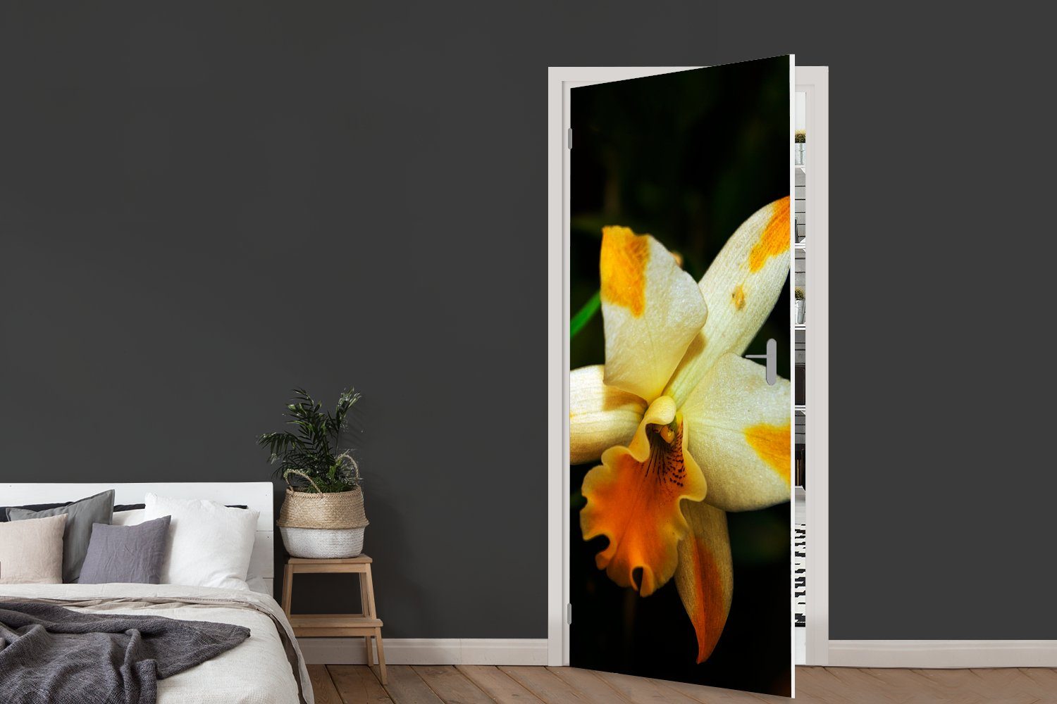 für cm St), Fototapete Matt, MuchoWow 75x205 Orchideenblüten, Zwei bedruckt, Tür, Türtapete Türaufkleber, (1