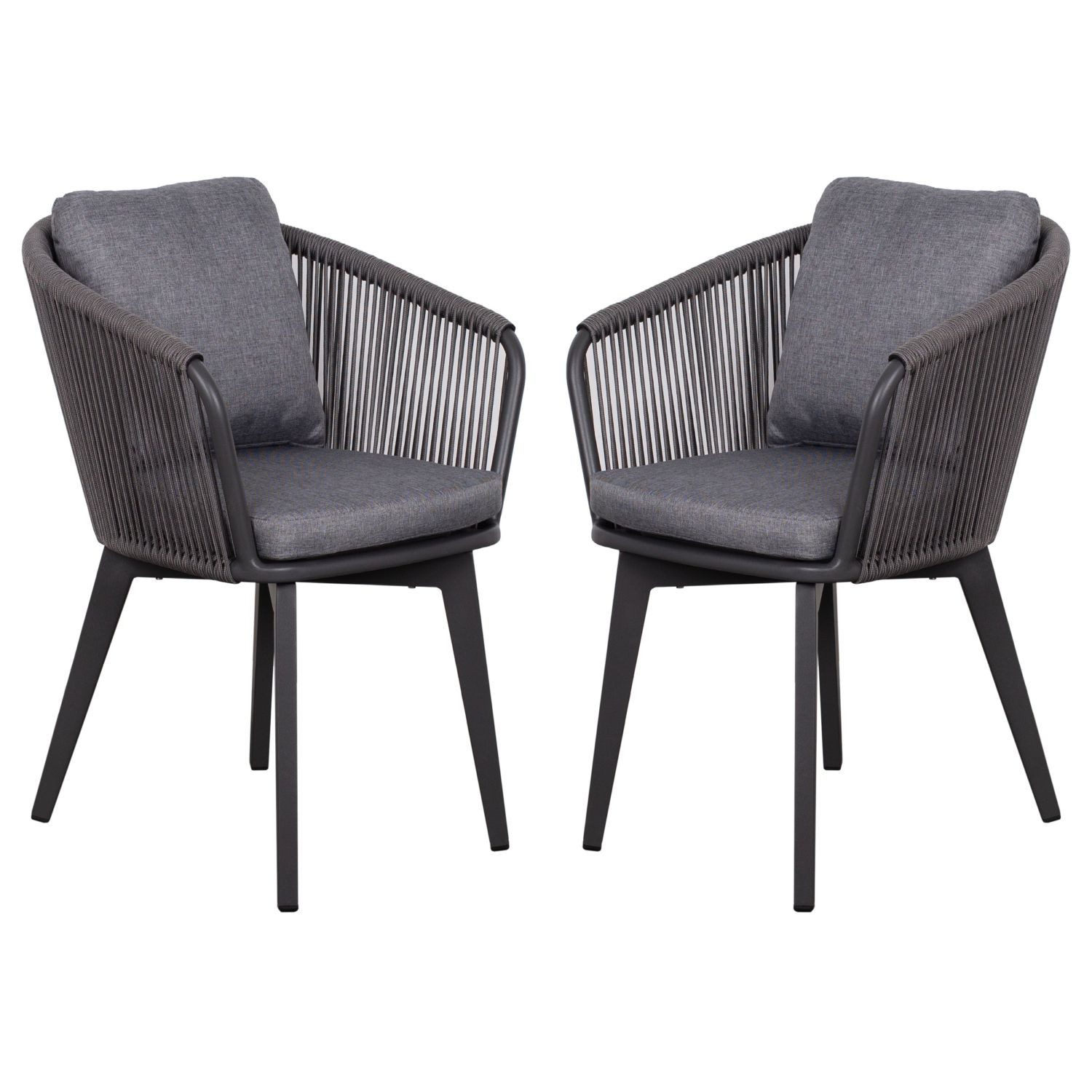 bene living Gartenstuhl 2er Set Diningsessel Cadiz (2 St), Aluminum-Gestell, Rope-Geflecht, Sitz- und Rückenkissen