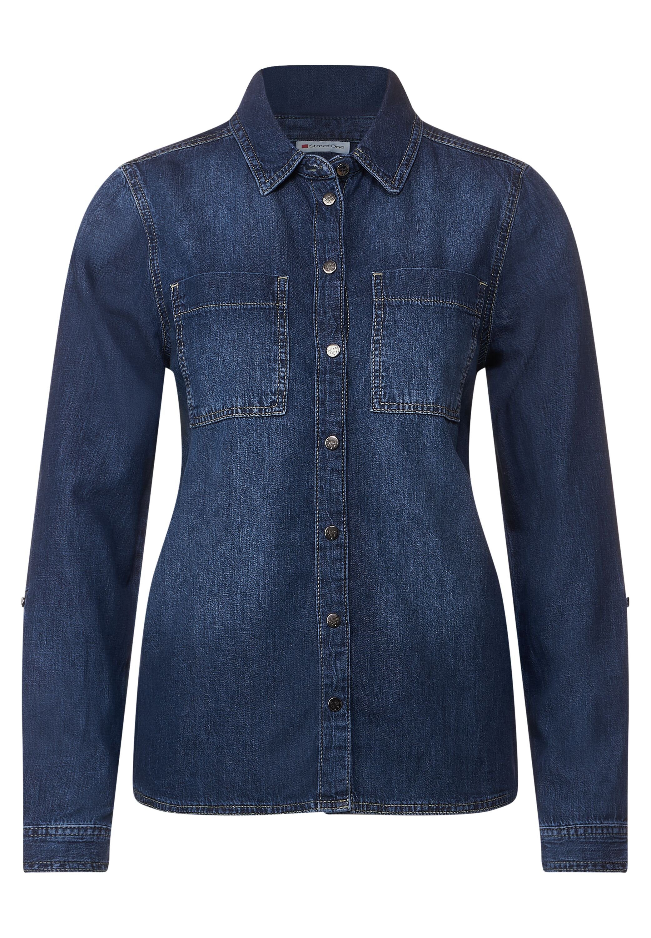 Damen Jeanshemd Oversize Western - Kurzarm, Mit Brusttaschen, Denim Bluse