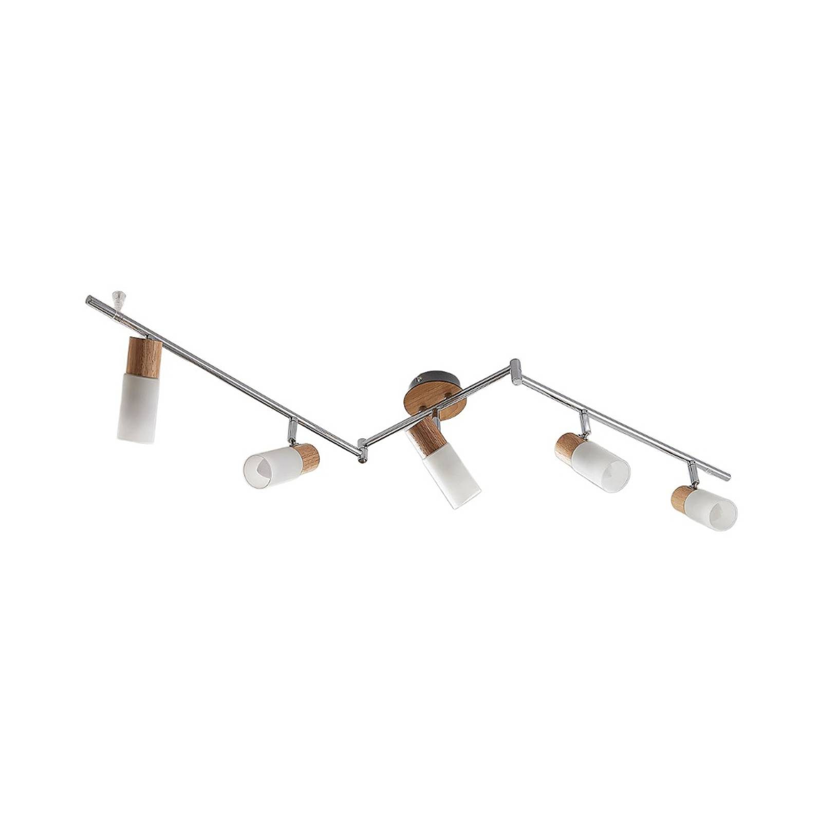Lindby Deckenstrahler Christoph, Holz Chrom IP20, 5 x 4,5 W LED